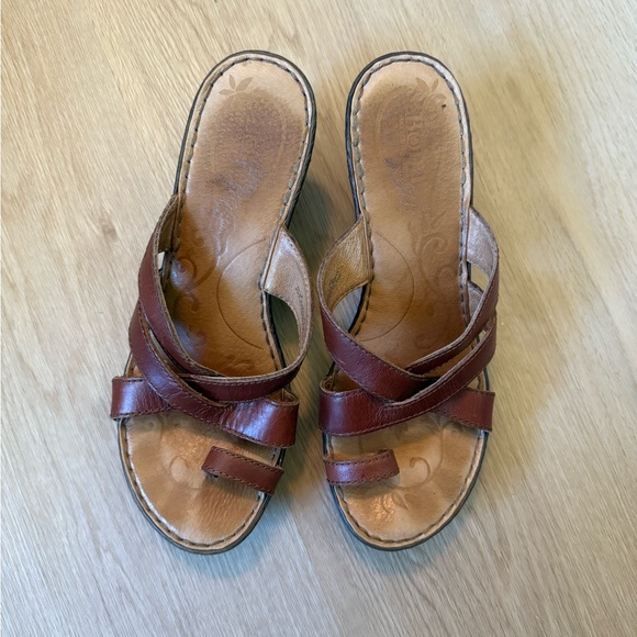 Born Brown Leather Wedge Sandals - Picture 2 of 4